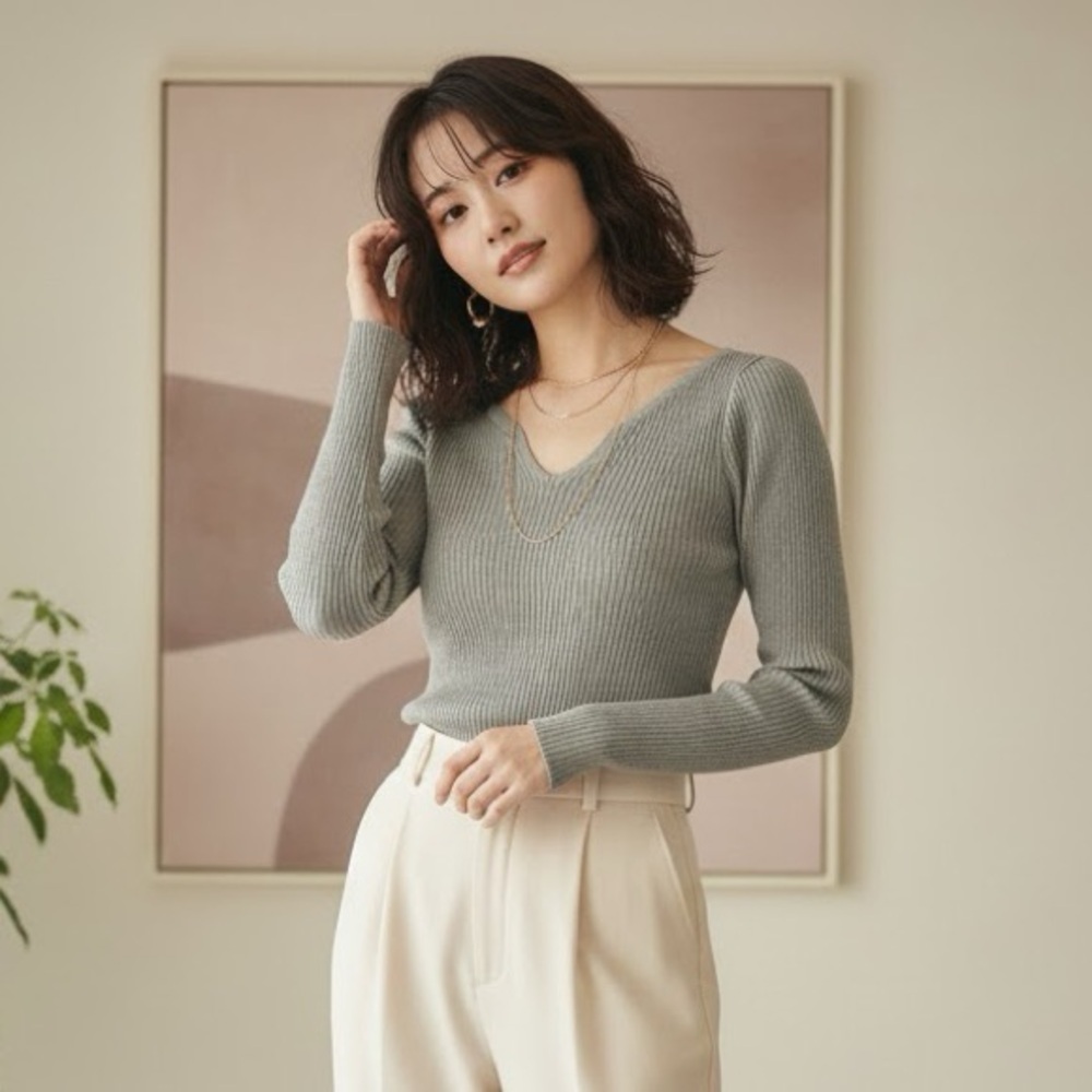 Snidel V-Neck Ribbed Sweater | Size Small